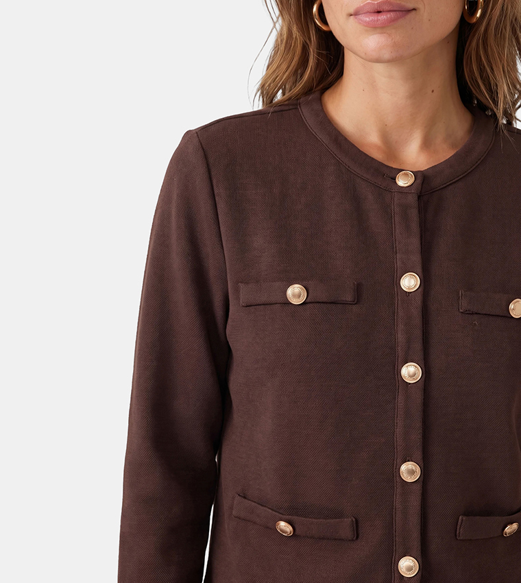 Solid Crew Neck Cardigan