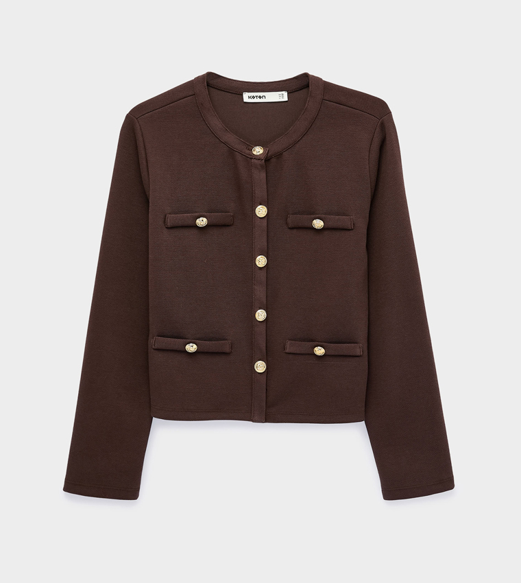 Solid Crew Neck Cardigan