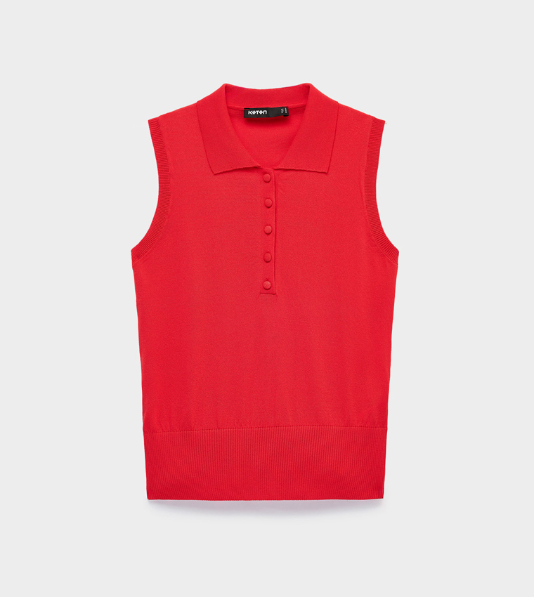 Solid Collared Sleeveless Top