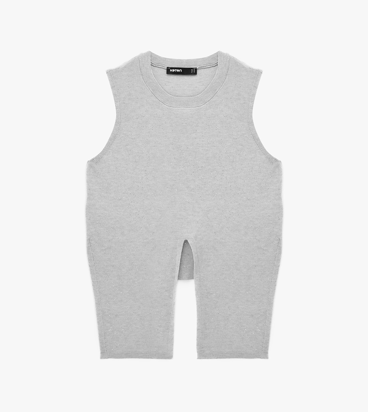 Solid Asymmetric Crew Neck Sleeveless Top