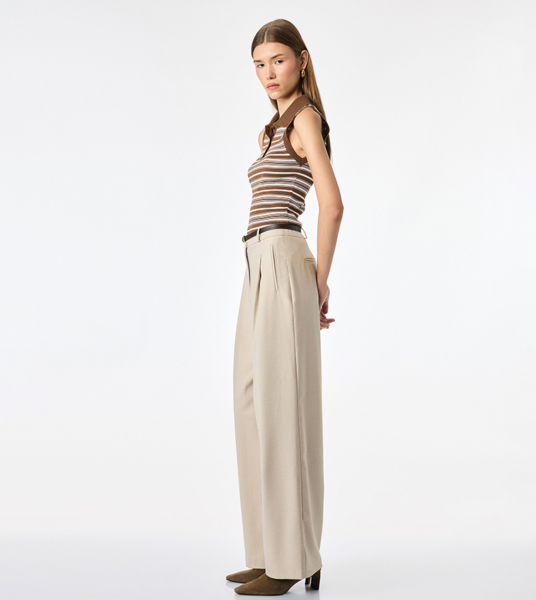 Striped Collared Sleeveless Top