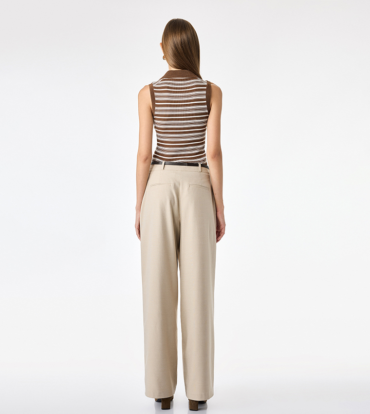 Striped Collared Sleeveless Top