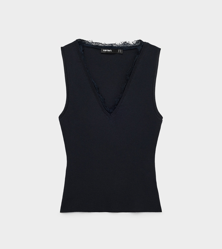 كوتون  توبات بلا أكمام  - كحلي Sleeveless Tops