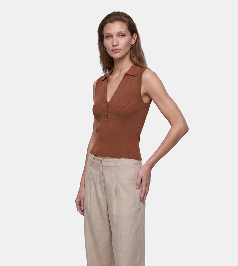 كوتون  توبات بلا أكمام  - بني  Sleeveless Tops