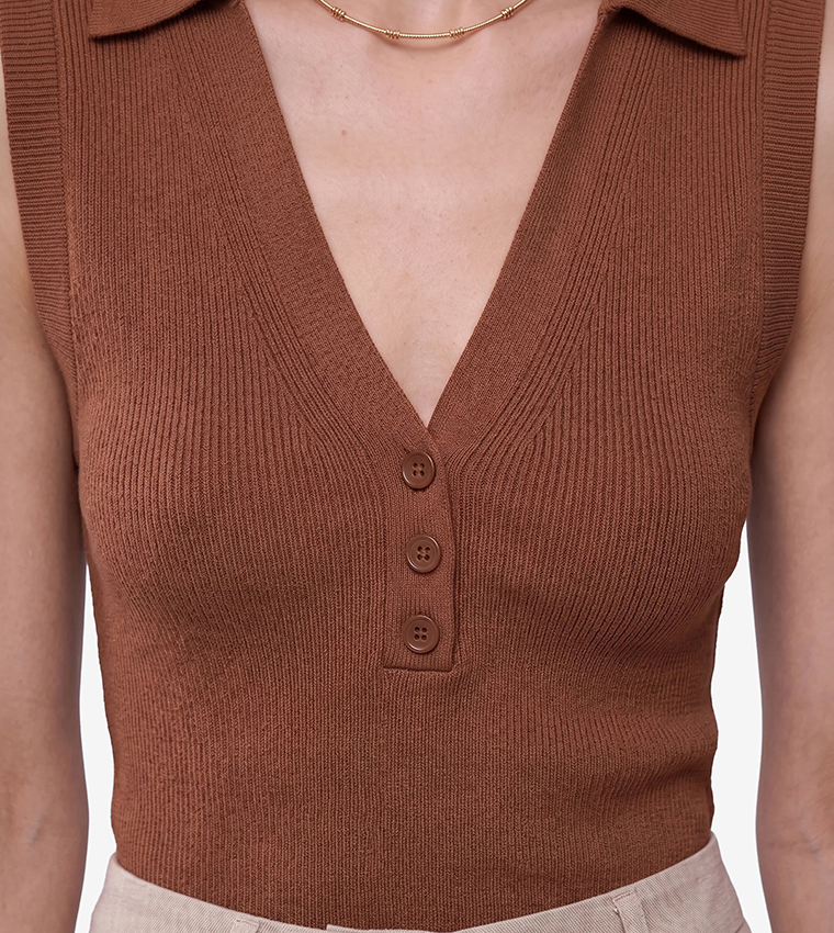 كوتون  توبات بلا أكمام  - بني  Sleeveless Tops