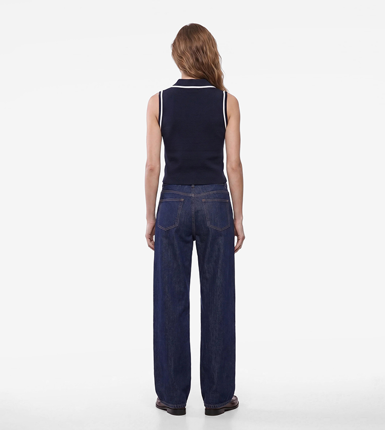 Colorblock Collared Sleeveless Top