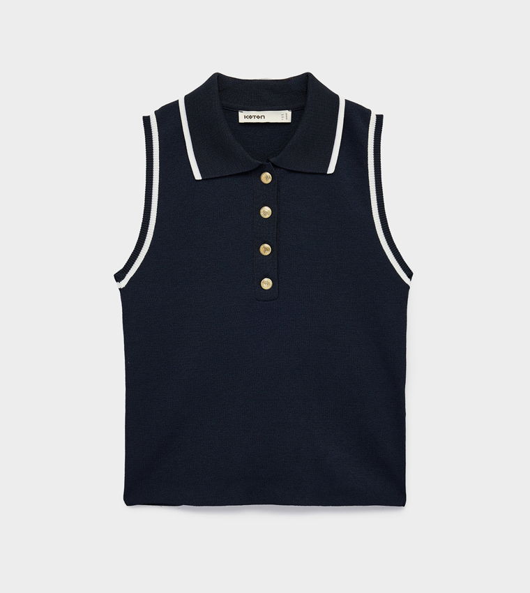 Colorblock Collared Sleeveless Top