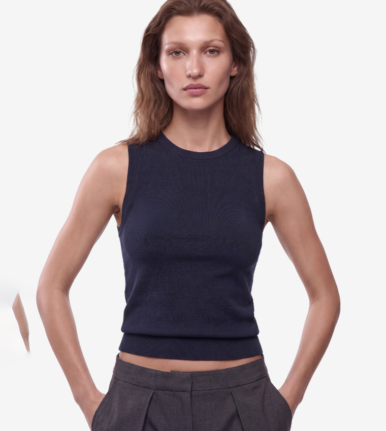 كوتون  توبات بلا أكمام  - كحلي Sleeveless Tops