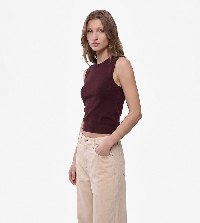 Solid Crew Neck Sleeveless Top