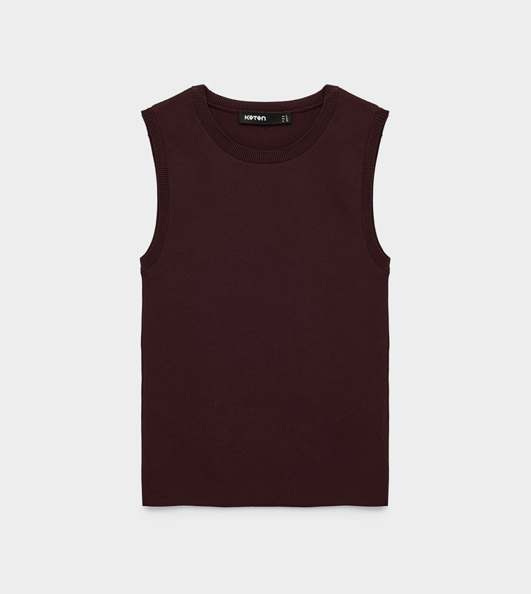 Solid Crew Neck Sleeveless Top