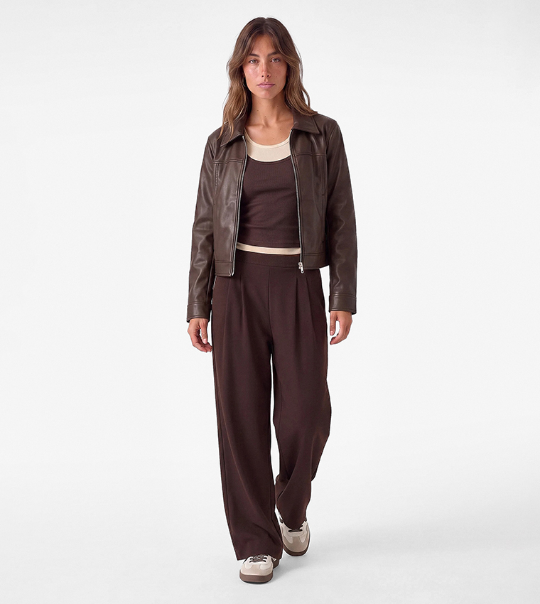 Solid Elastic Waist Loose Fit Pants