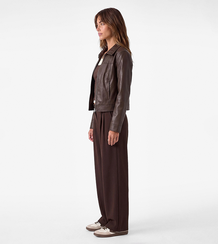 Solid Elastic Waist Loose Fit Pants