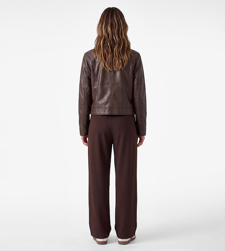 Solid Elastic Waist Loose Fit Pants