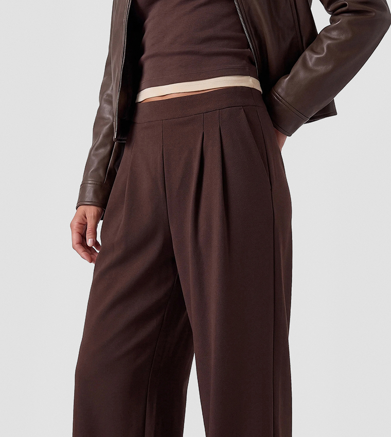 Solid Elastic Waist Loose Fit Pants