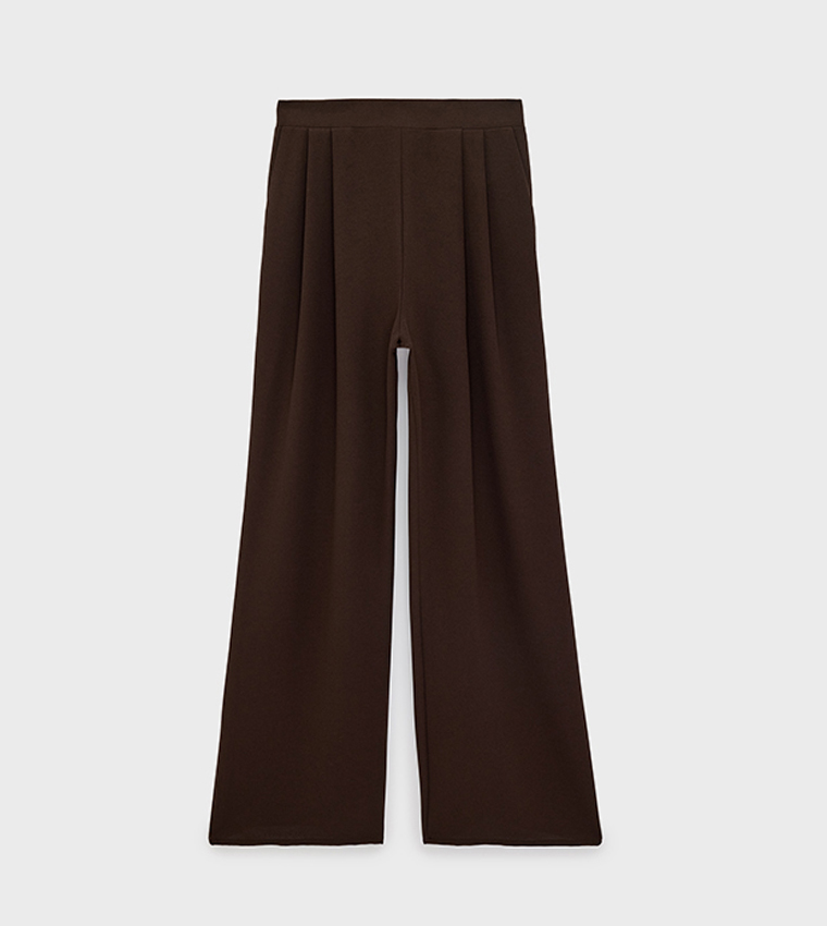 Solid Elastic Waist Loose Fit Pants