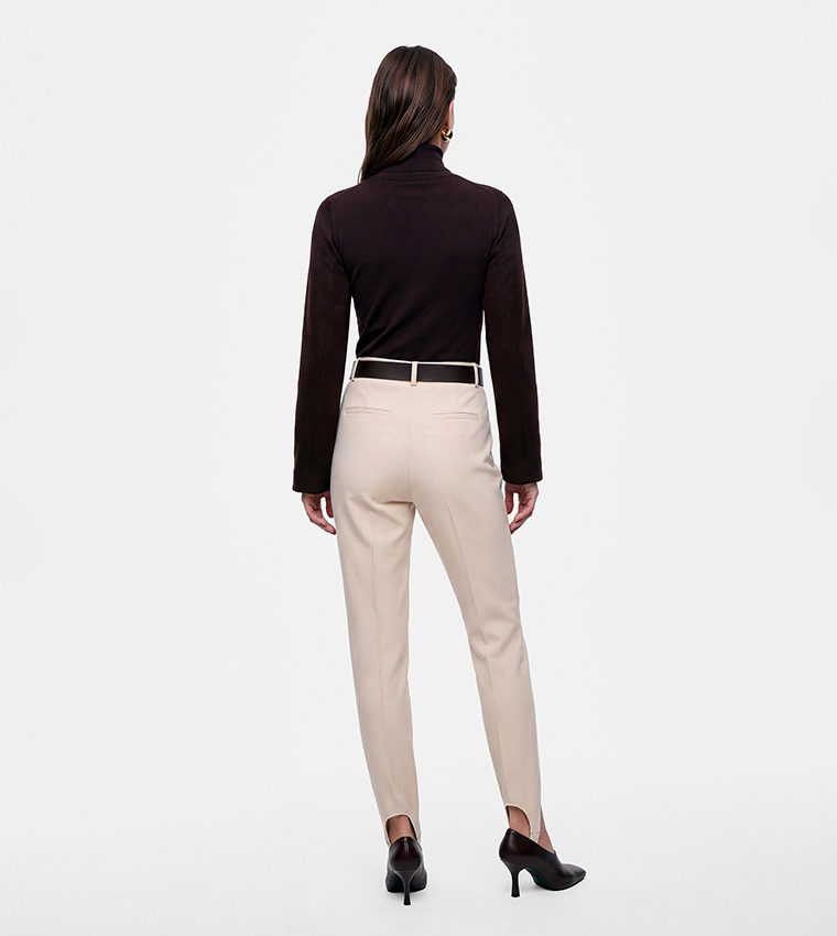 Solid Slim Fit Belted Formal Pants