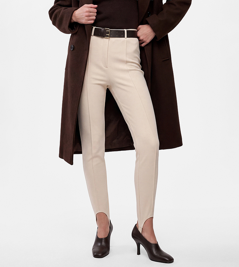 Solid Slim Fit Belted Formal Pants