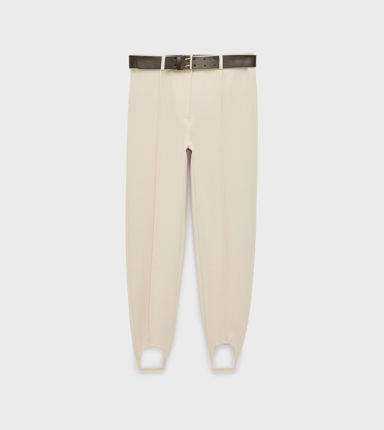 Solid Slim Fit Belted Formal Pants