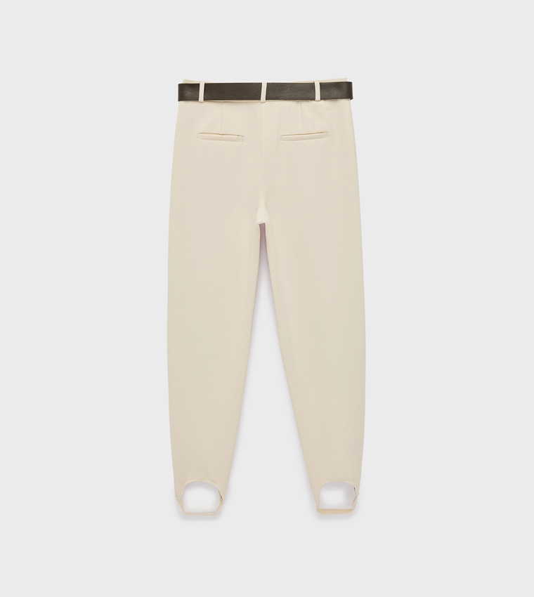Solid Slim Fit Belted Formal Pants