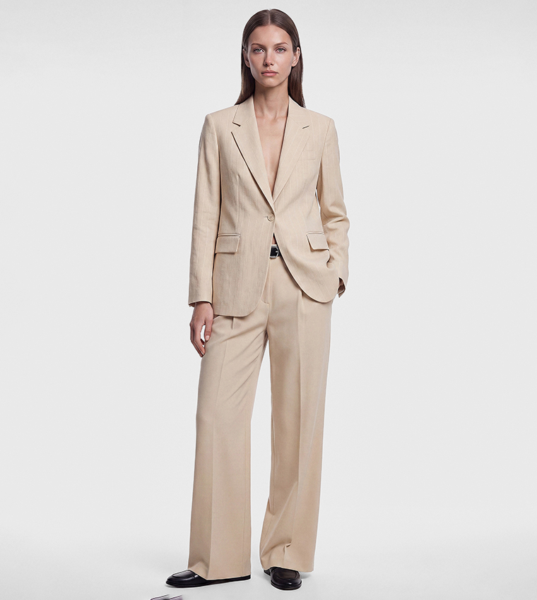 Solid Belted Wide Leg Pants