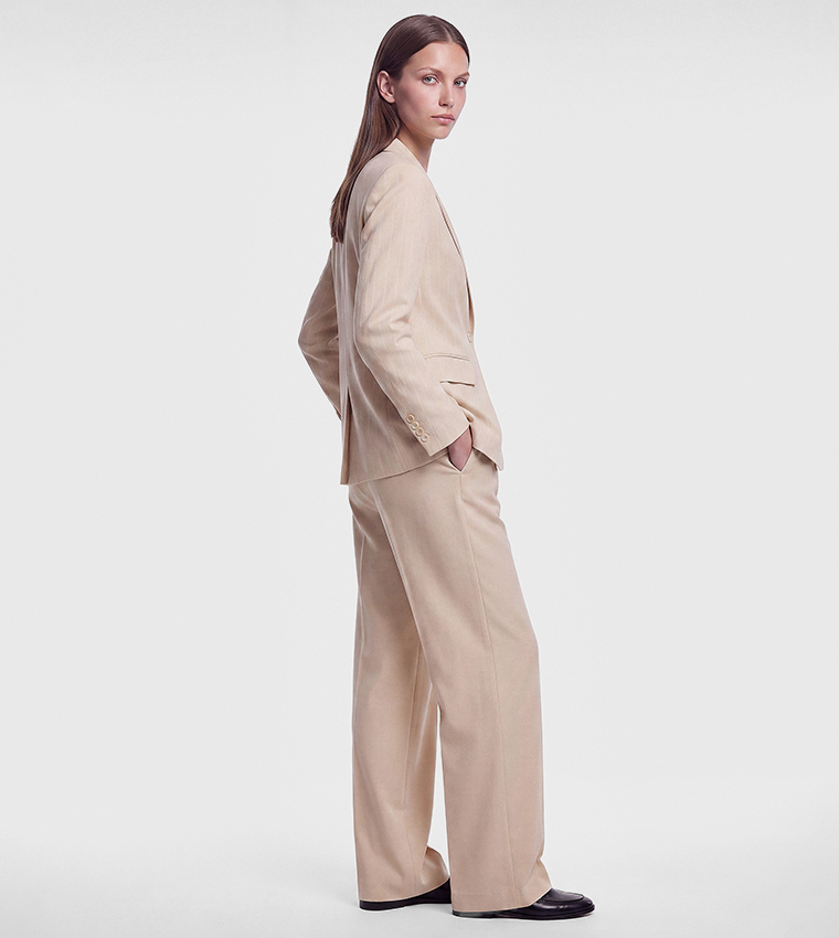 Solid Belted Wide Leg Pants