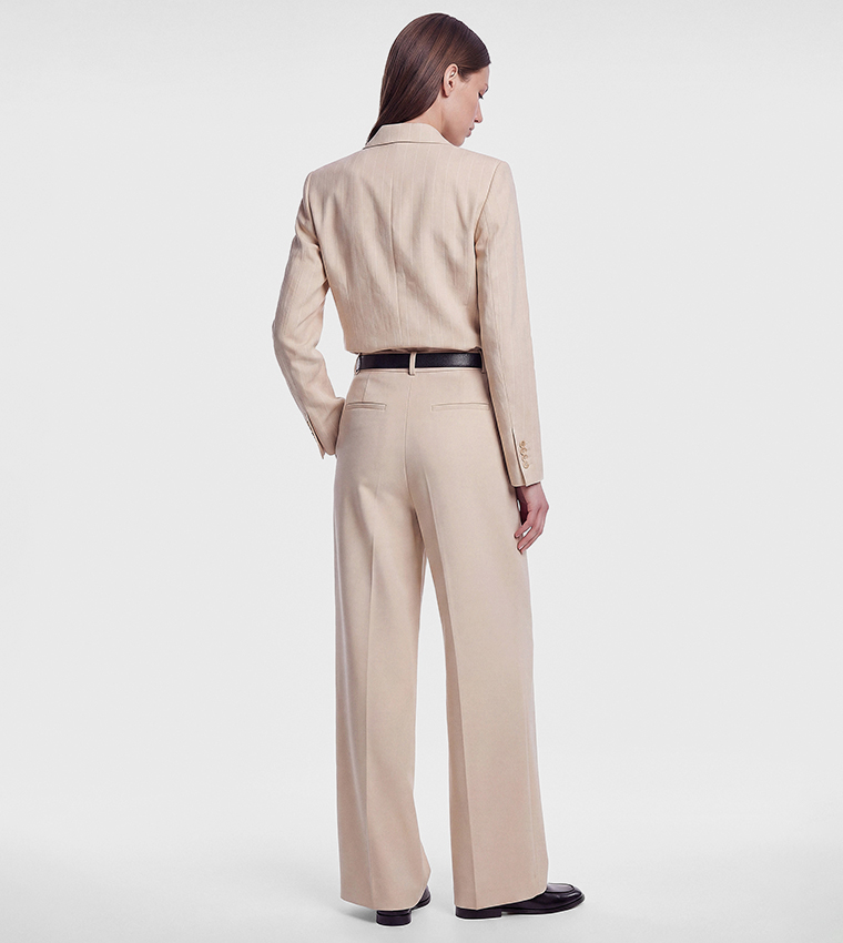 Solid Belted Wide Leg Pants