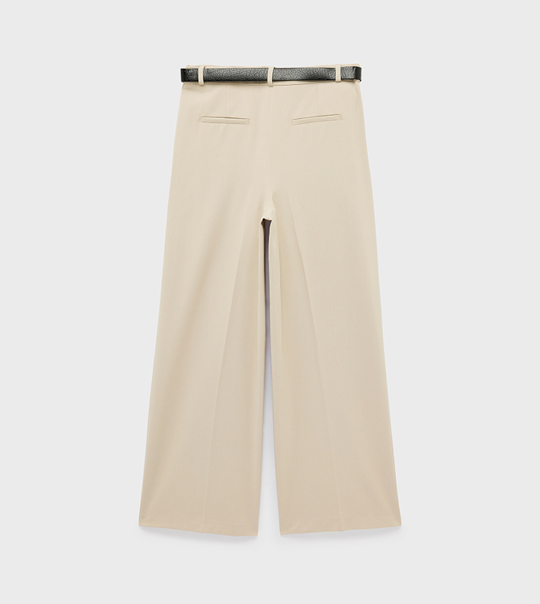 Solid Belted Wide Leg Pants