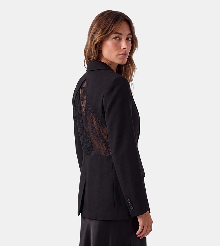 Lace Back Single-Breasted Blazer