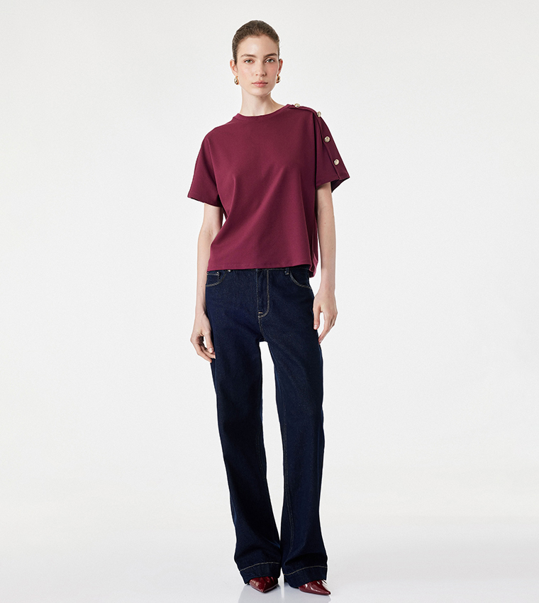 كوتون  تيشيرتات  كم قصير  - بورغندي Short Sleeve T-Shirts