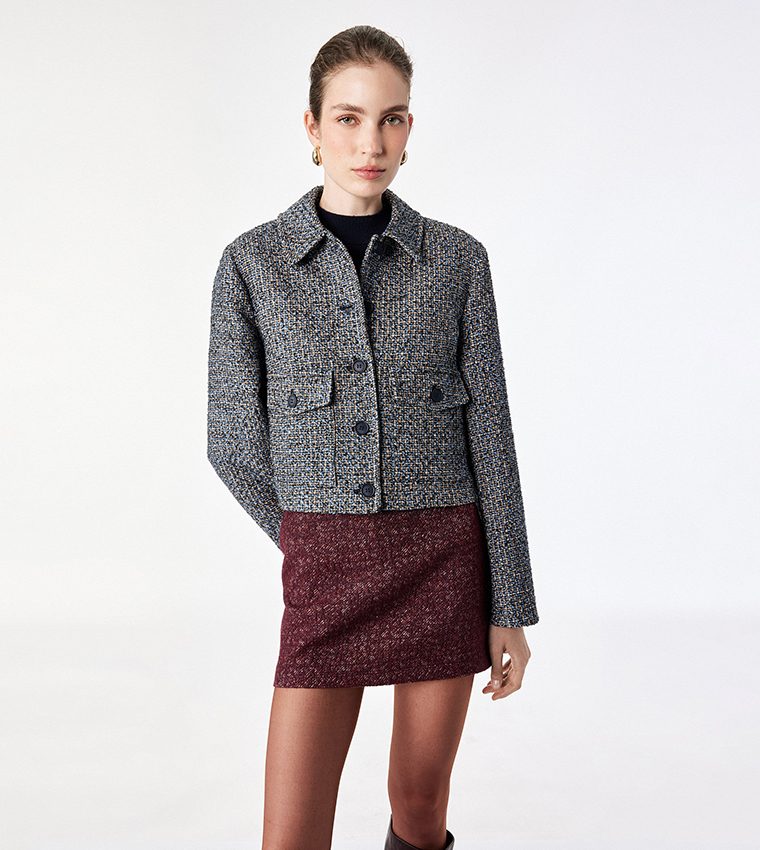Textured Button Closure Casual Jacket