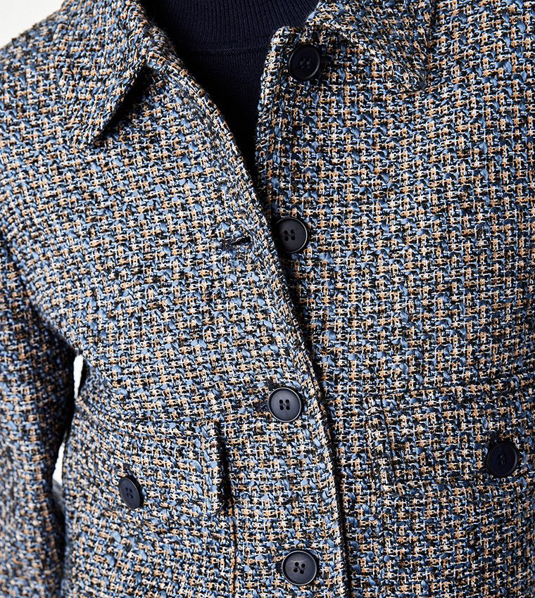 Textured Button Closure Casual Jacket
