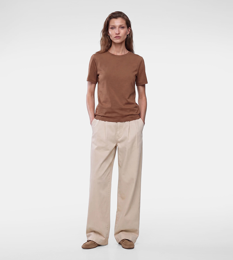 كوتون  تيشيرتات  كم قصير  - بني  Short Sleeve T-Shirts