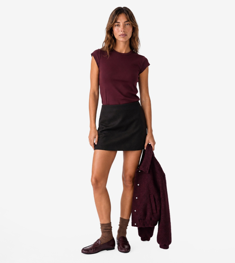 Koton  Short Sleeve T-Shirts - Burgundy Mini Dresses
