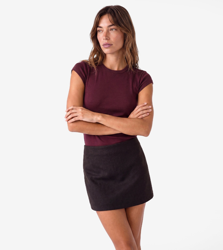 Koton  Short Sleeve T-Shirts - Burgundy Mini Dresses