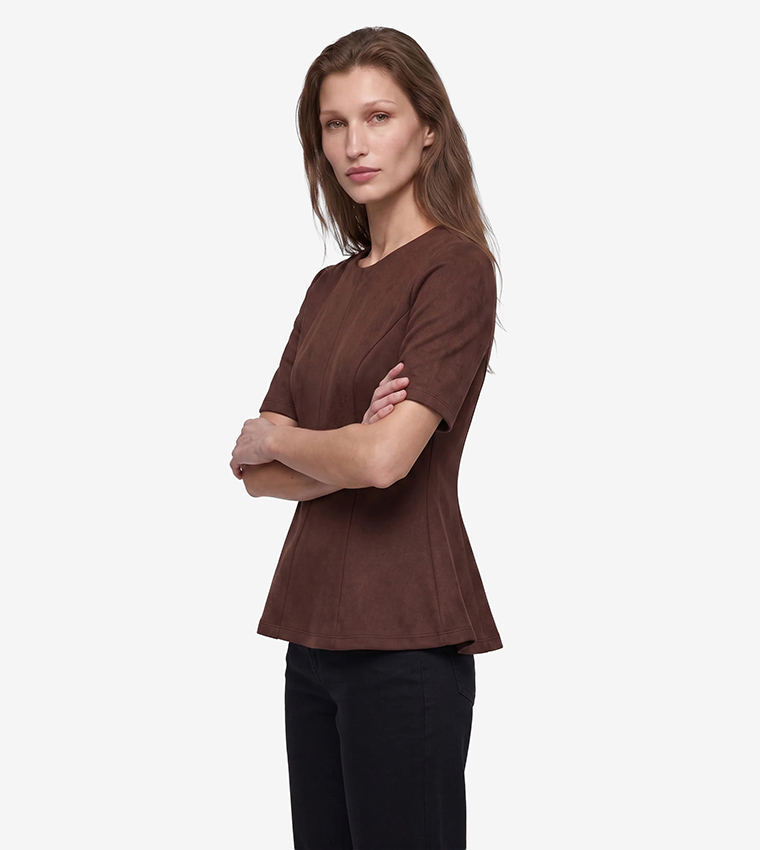 Solid Crew Neck Peplum Top