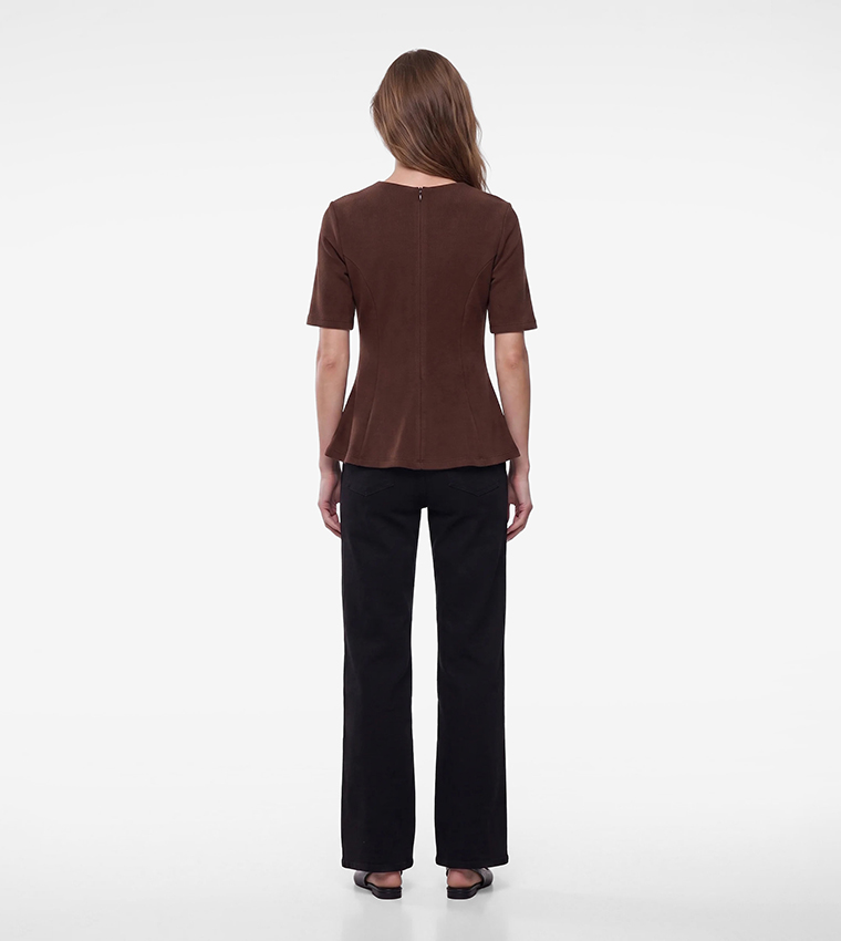 Solid Crew Neck Peplum Top