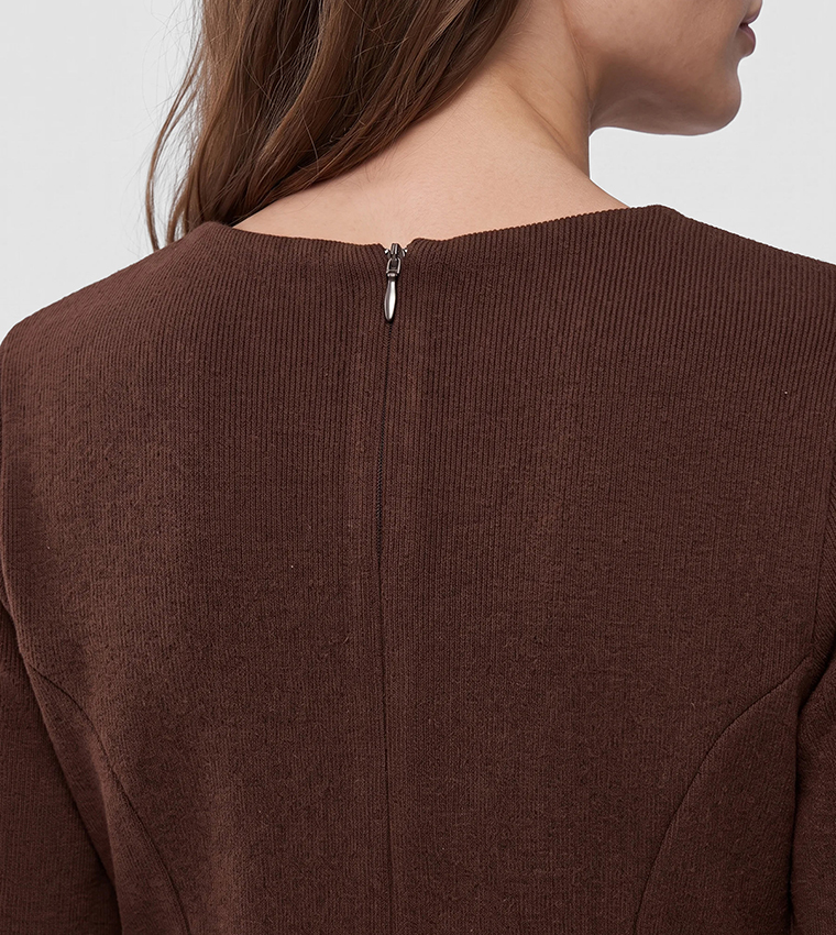 Solid Crew Neck Peplum Top