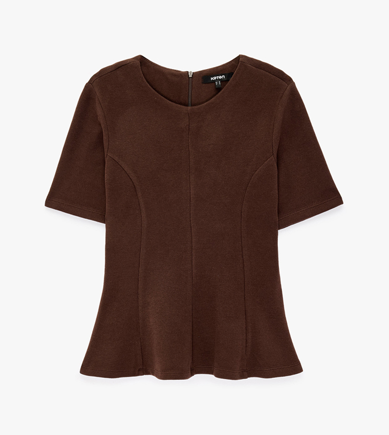 Solid Crew Neck Peplum Top