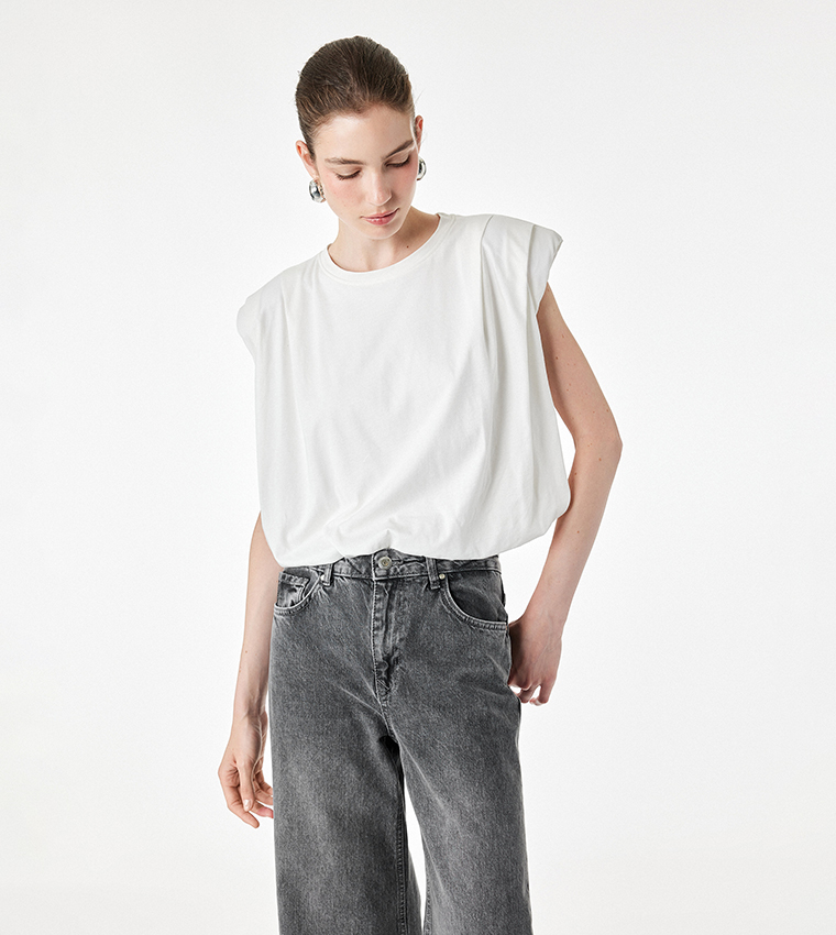 Solid Padded Shoulder Top