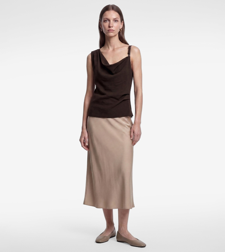 كوتون  توبات بلا أكمام  - بني  Midi Dresses