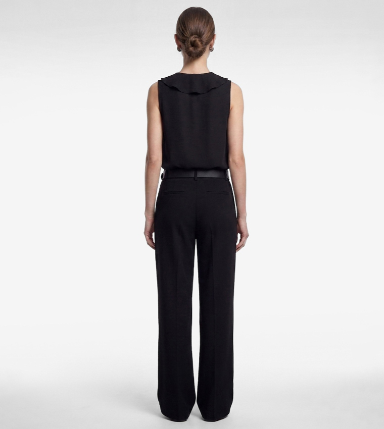 Solid Ruffle V-Neck Sleeveless Top