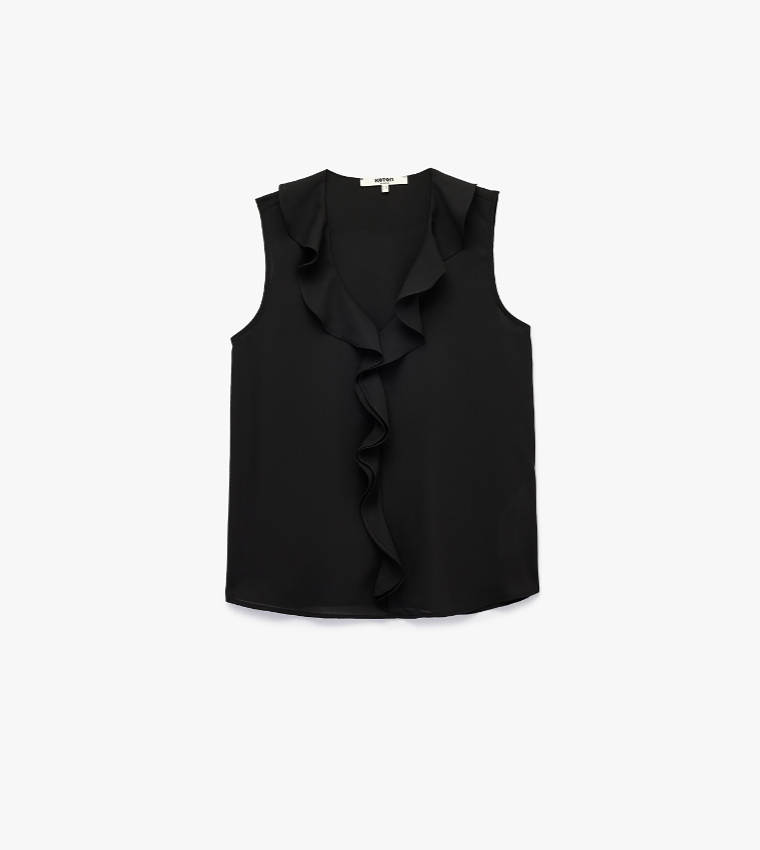 Solid Ruffle V-Neck Sleeveless Top