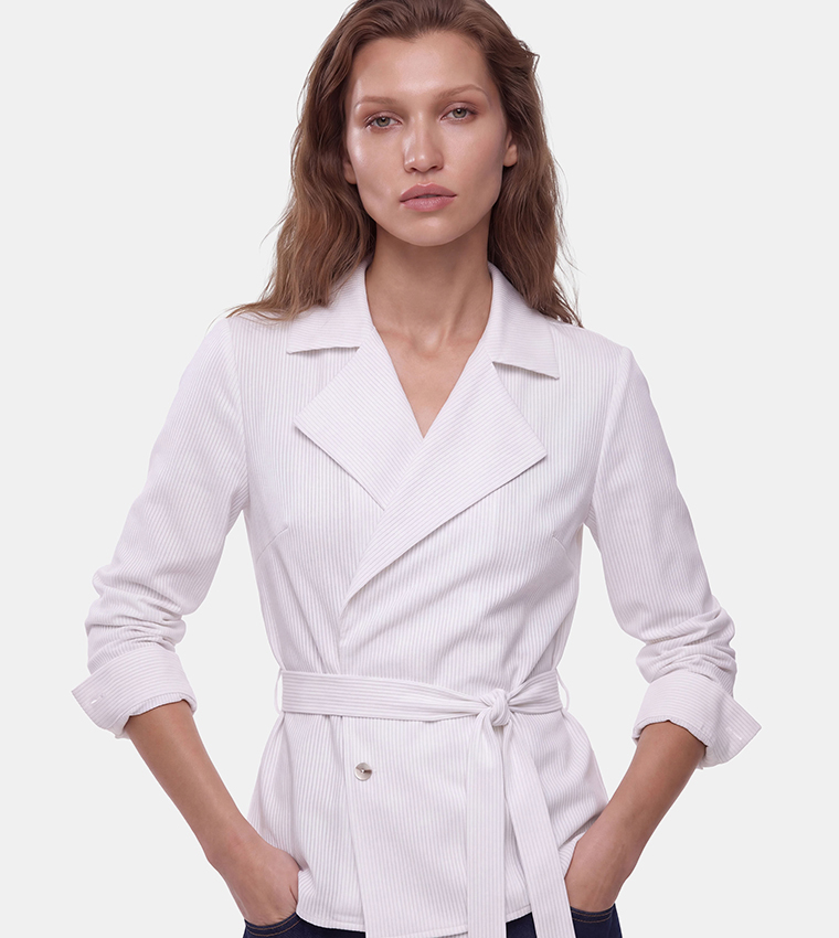 Striped Lapel Collar Shacket