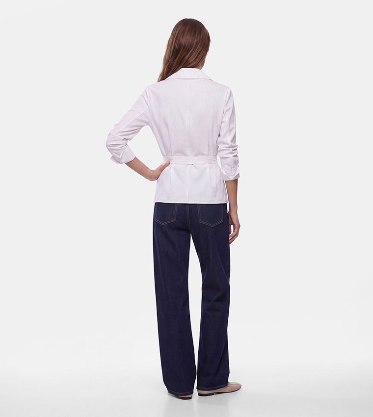 Striped Lapel Collar Shacket
