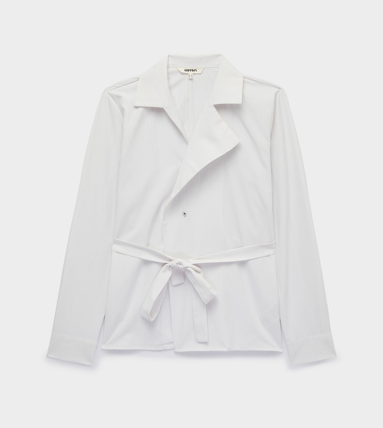 Striped Lapel Collar Shacket