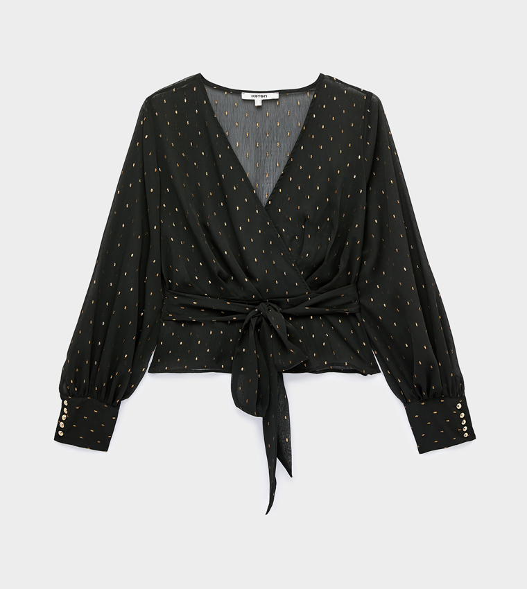 Printed V-Neck Wrap Top