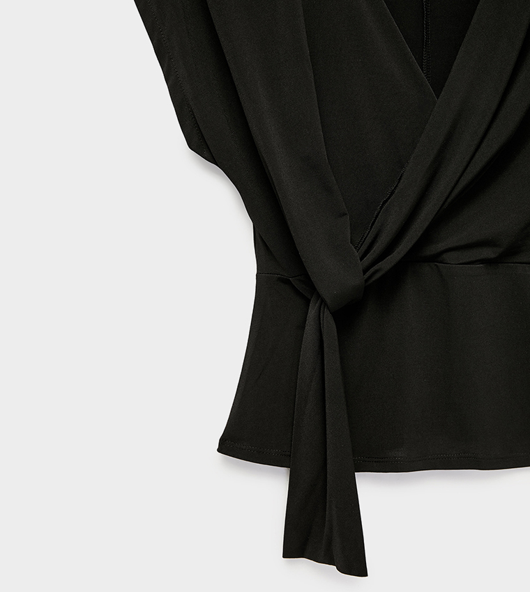 Solid Tie Detail Wrap Top