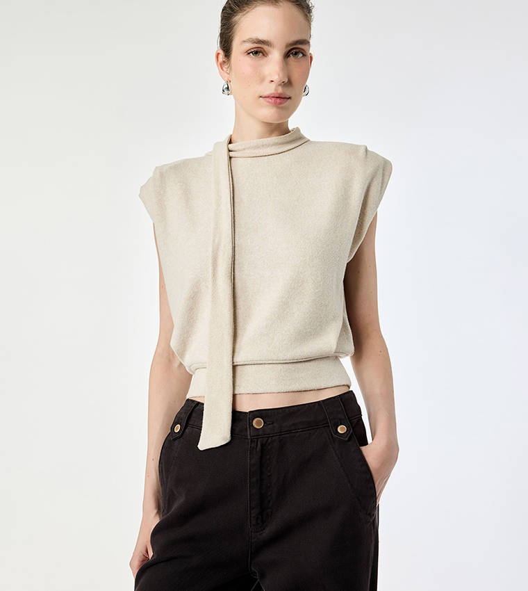 Solid Stand Collar Sleeveless Top