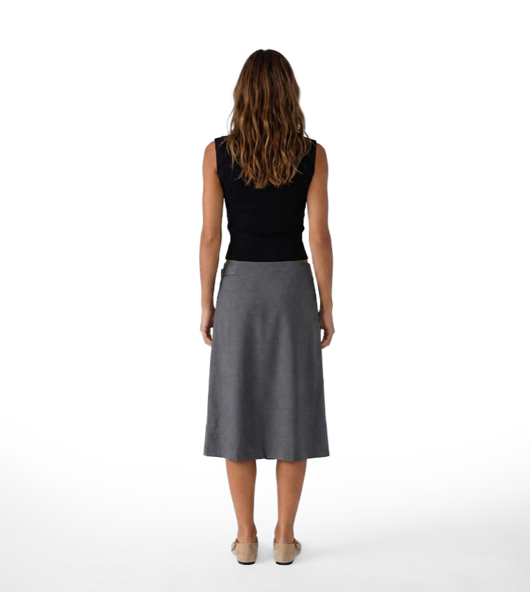 Solid Wrap Midi Skirt