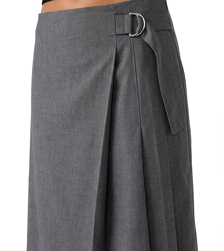 Solid Wrap Midi Skirt